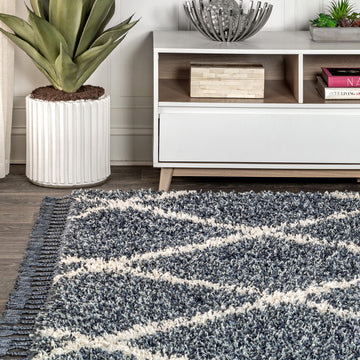 Gabrielle mercer Shag Plush Tassel Moroccan Geometric Trellis Area Rug